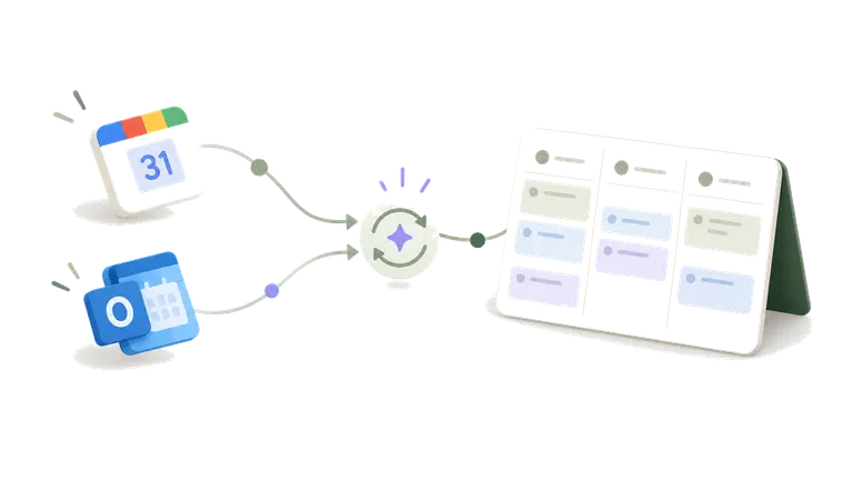 Google Calendar and Outlook syncing into Elorit
